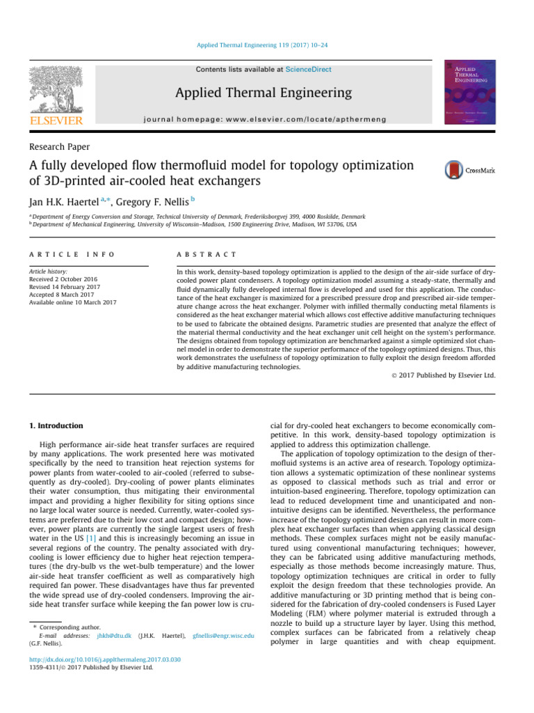 A Fully Developed Flow Thermofluid Model For Topology Optimization of ...