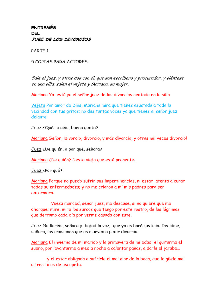 Entremés de Cervantes El Juez de Los Divorcios PDF
