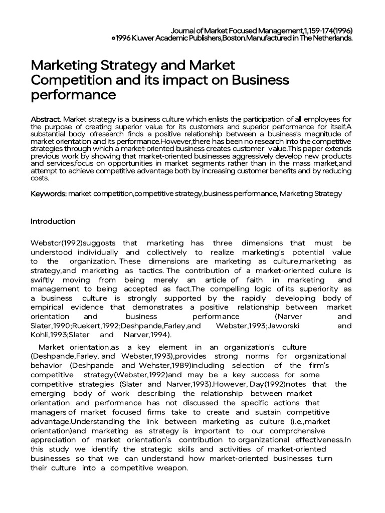 Market Orientation and Business Performance | PDF | Sales | Strategic ...