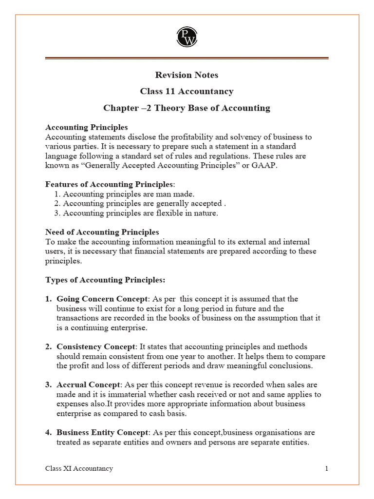 Theory Base of Accounting Class 11 Notes CBSE Accountancy Chapter 2 PDF ...