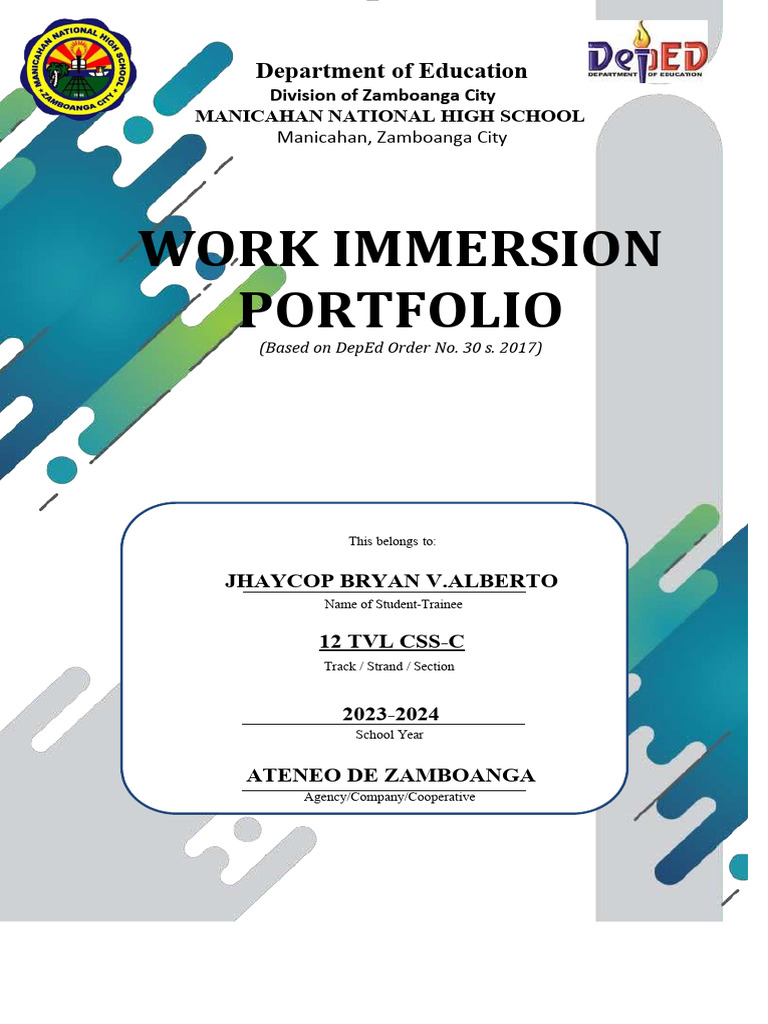 Grade 12 Work Immersion Portfolio 2024 | PDF | Leadership | Social ...