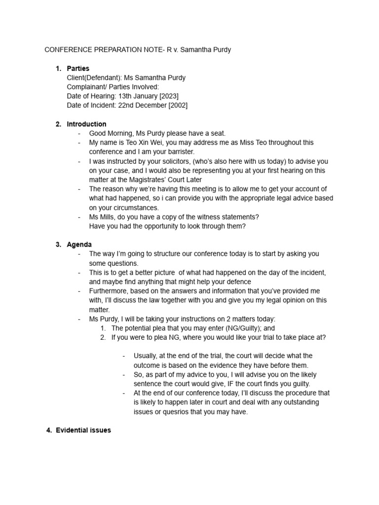 Conference Preparation Note WS 5 | PDF | Plea | Theft