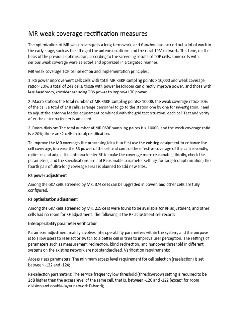 MR Weak Coverage Rectification Plan | PDF | Program Optimization ...