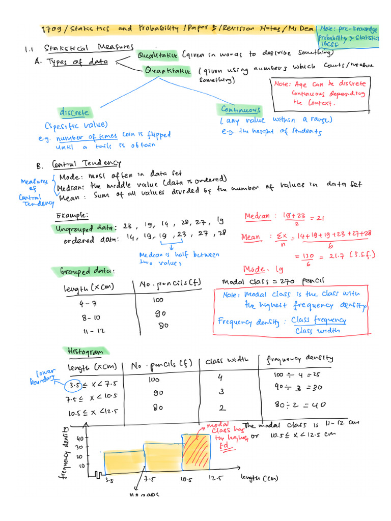 9709/ Statistics and Probability/paper5/revision Notes/ms Dea Note Pre ...