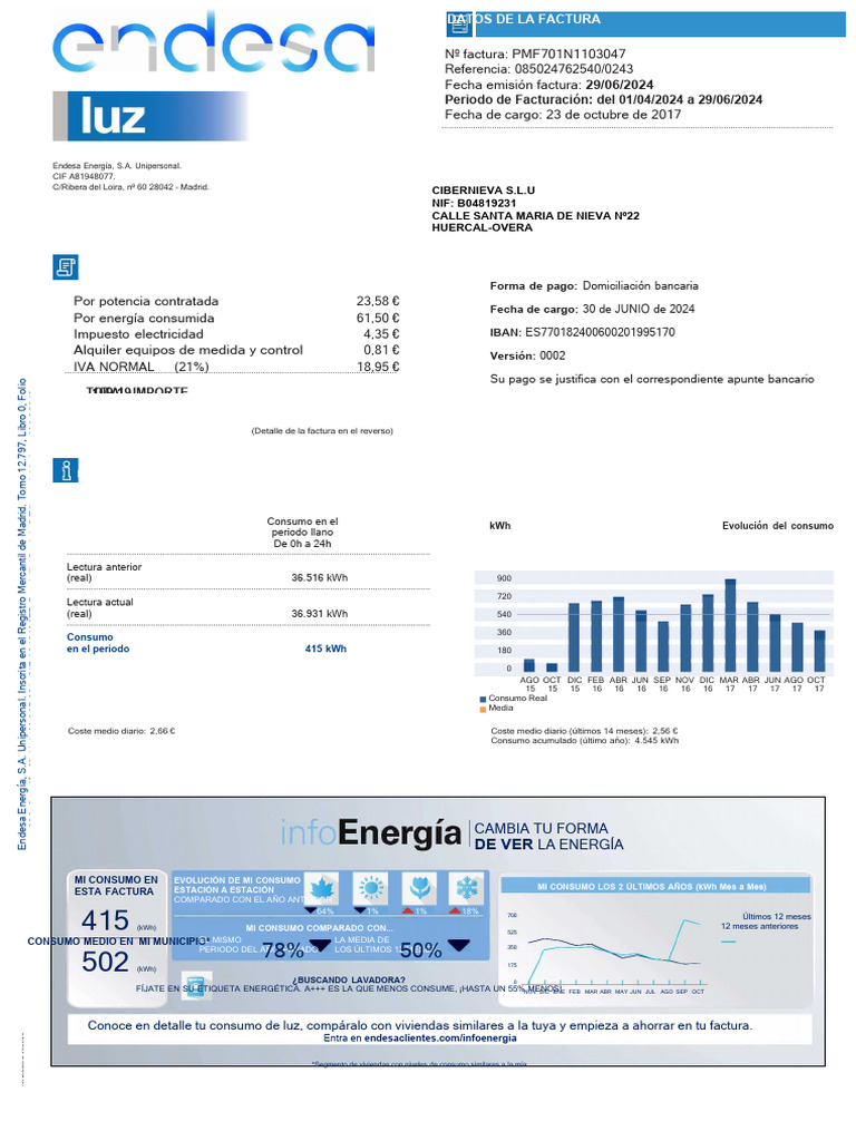 Endesa Factura PMF701N1103047 | PDF | Naturaleza | Poder (Física)