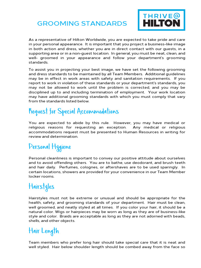 Hilton Employee Grooming Standards | PDF | Beard | Shoe