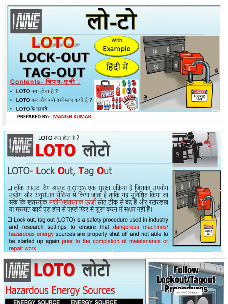 LOTO (LOCK OUT - TAG OUT) System PPT Hindi - NNE | PDF
