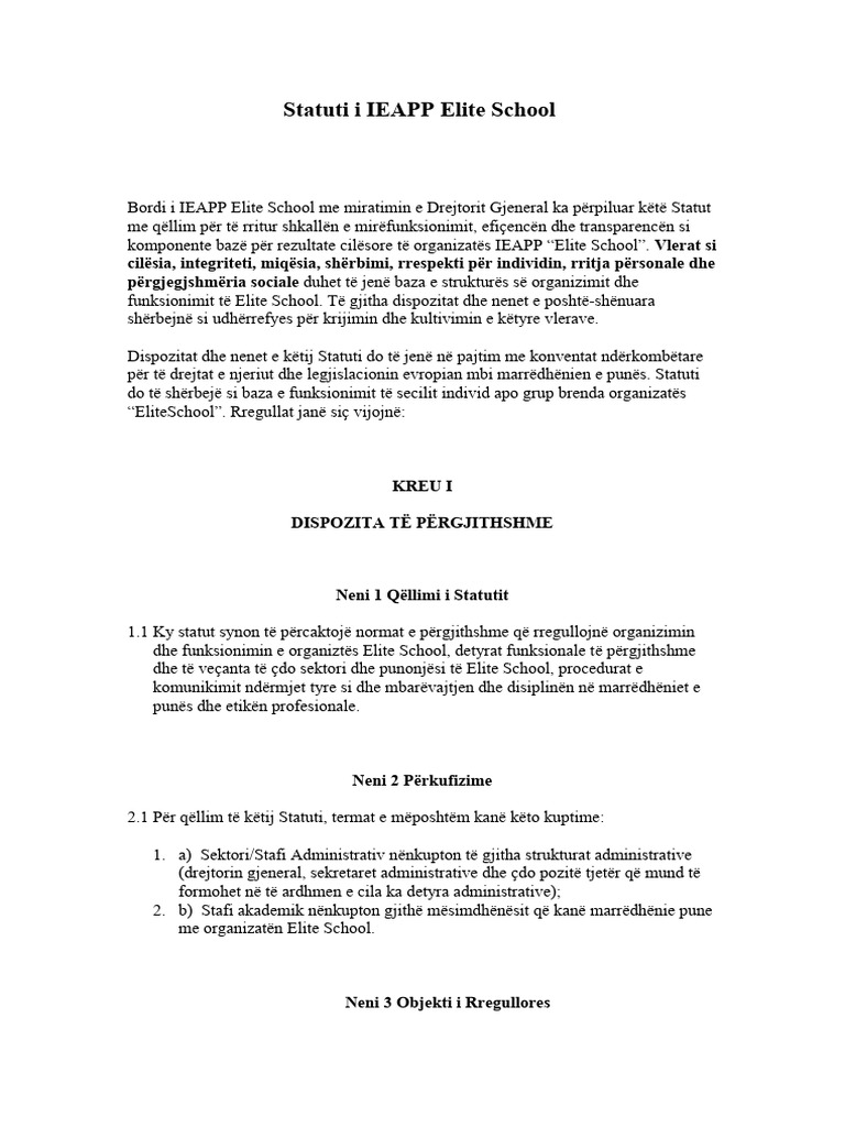 Statuti I EliteSchool | PDF