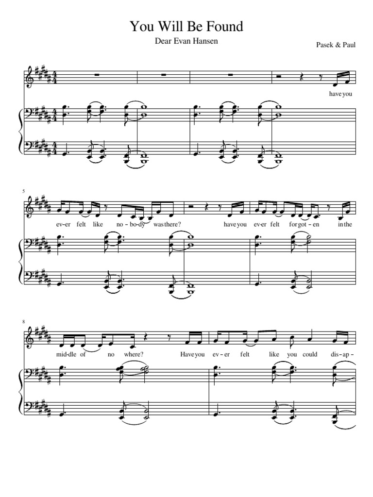 You will be found 1st verse pdf broadway theatre musicals