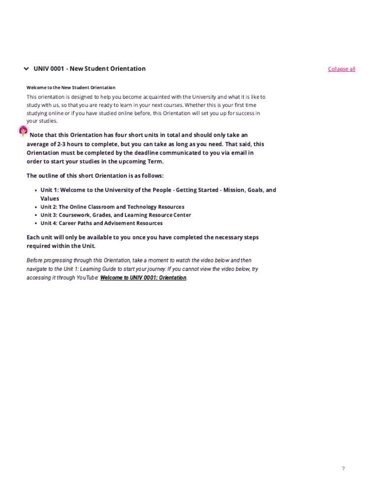 New Student Orientation Overview | PDF | You Tube | Quiz