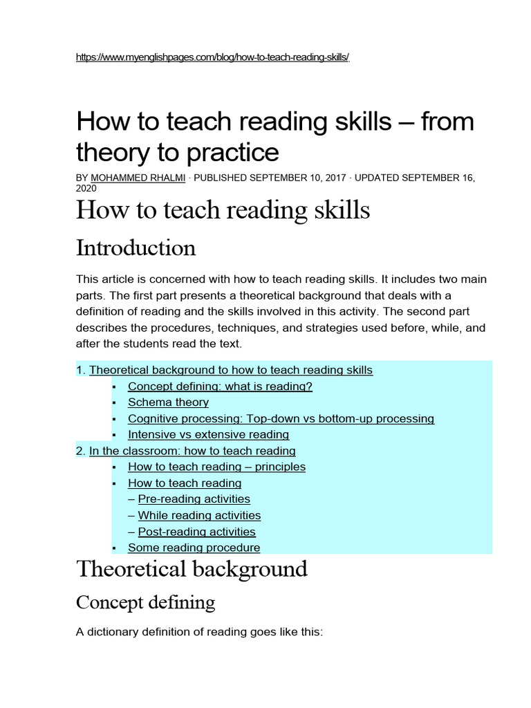 Day 7. R 1 How To Teach Reading Skills | PDF | Reading Comprehension ...