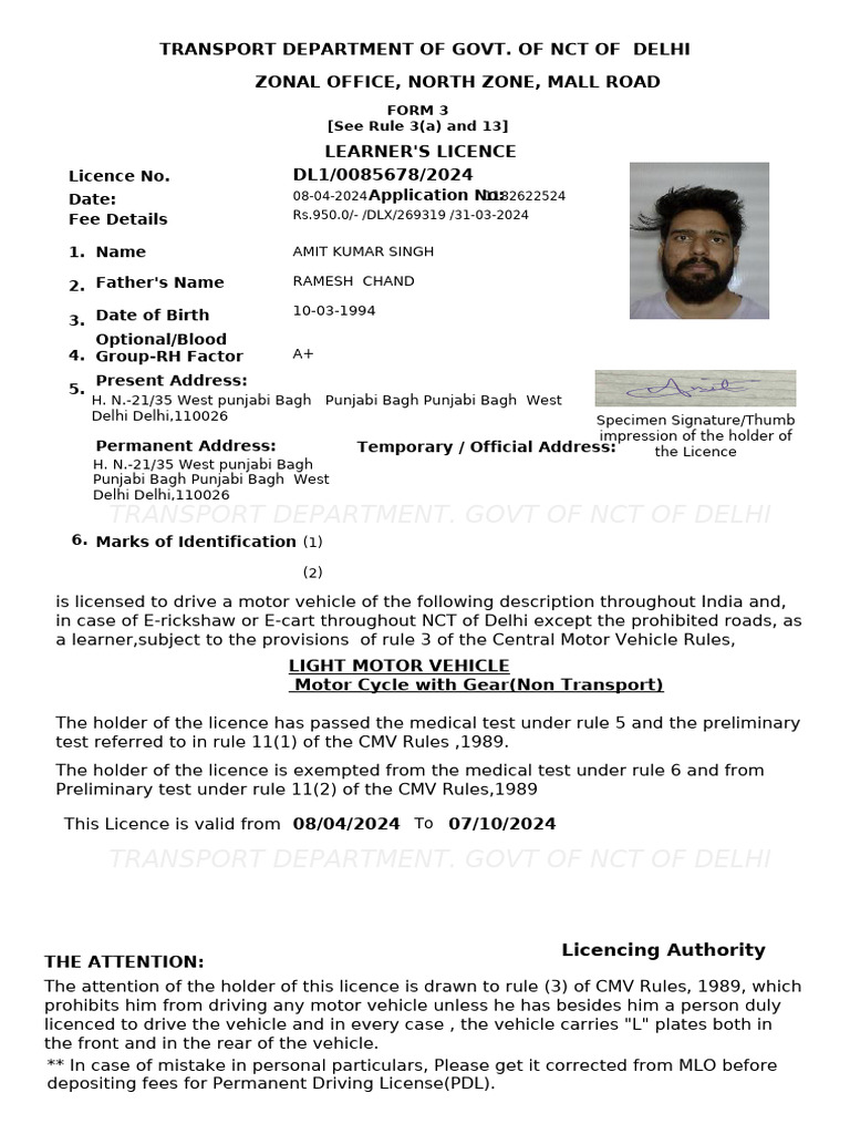 DL Amit | PDF | Driver's License | Driving