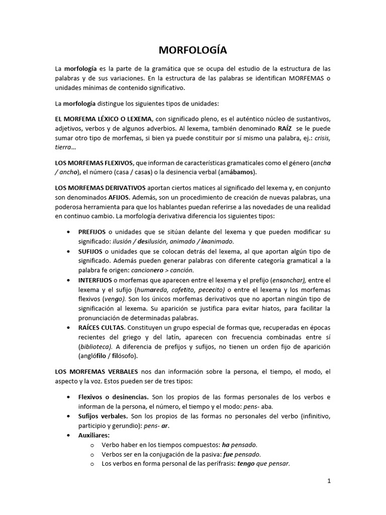 MORFOLOGIA PDF Verbo Morfología (Lingüística)