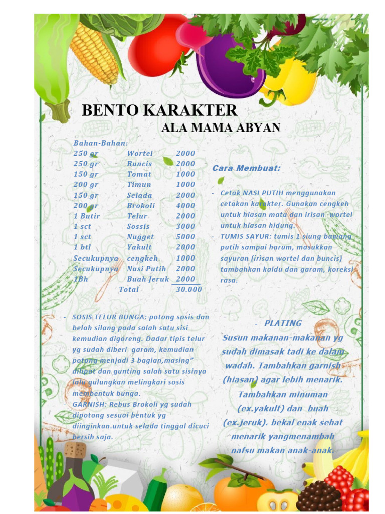 Resep Bento Karakter untuk Anak | PDF