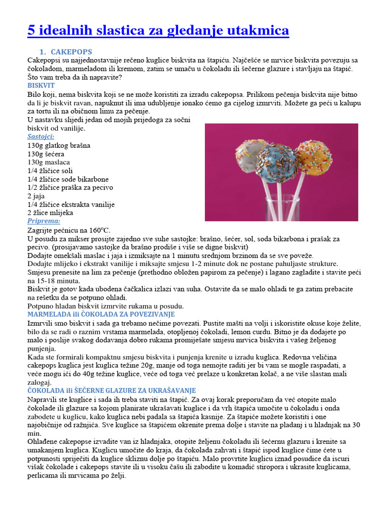 5 Idealnih Slastica Za Gledanje Utakmica | PDF
