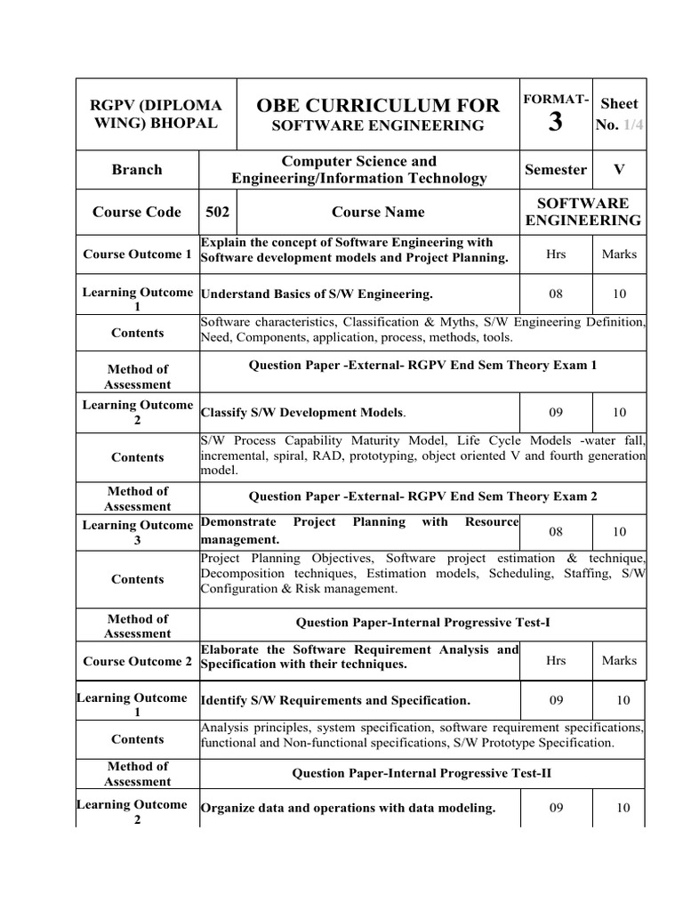 RGPV Software Engineering Curriculum | PDF | Conceptual Model