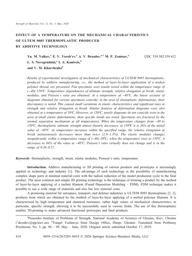 Effect of A Temperature On The Mechanical Characteristics of ULTEM 9085 ...