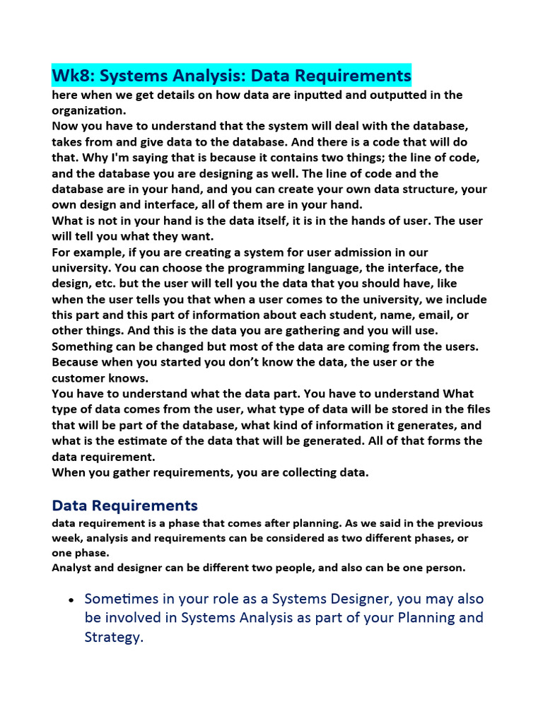 Data Requirements in Systems Analysis | PDF | Databases | Class ...