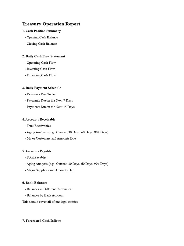 Treasury Operations Cash Flow Report | PDF | Debt | Cash