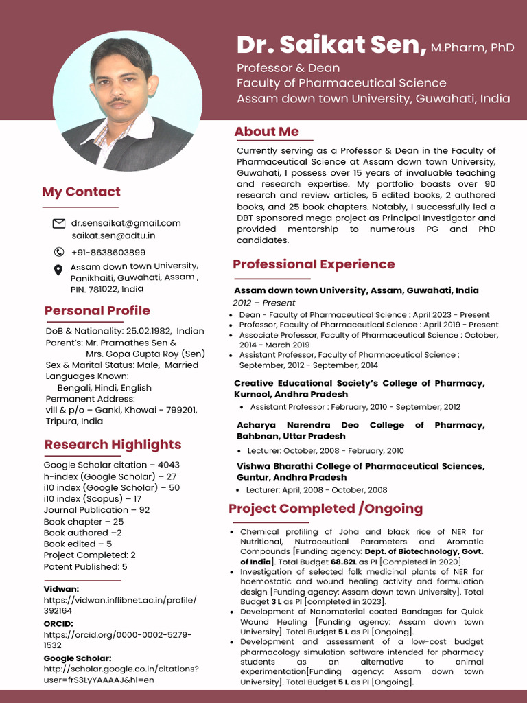 Biodata - of Our Dean | PDF | Pharmacy | Polyphenol