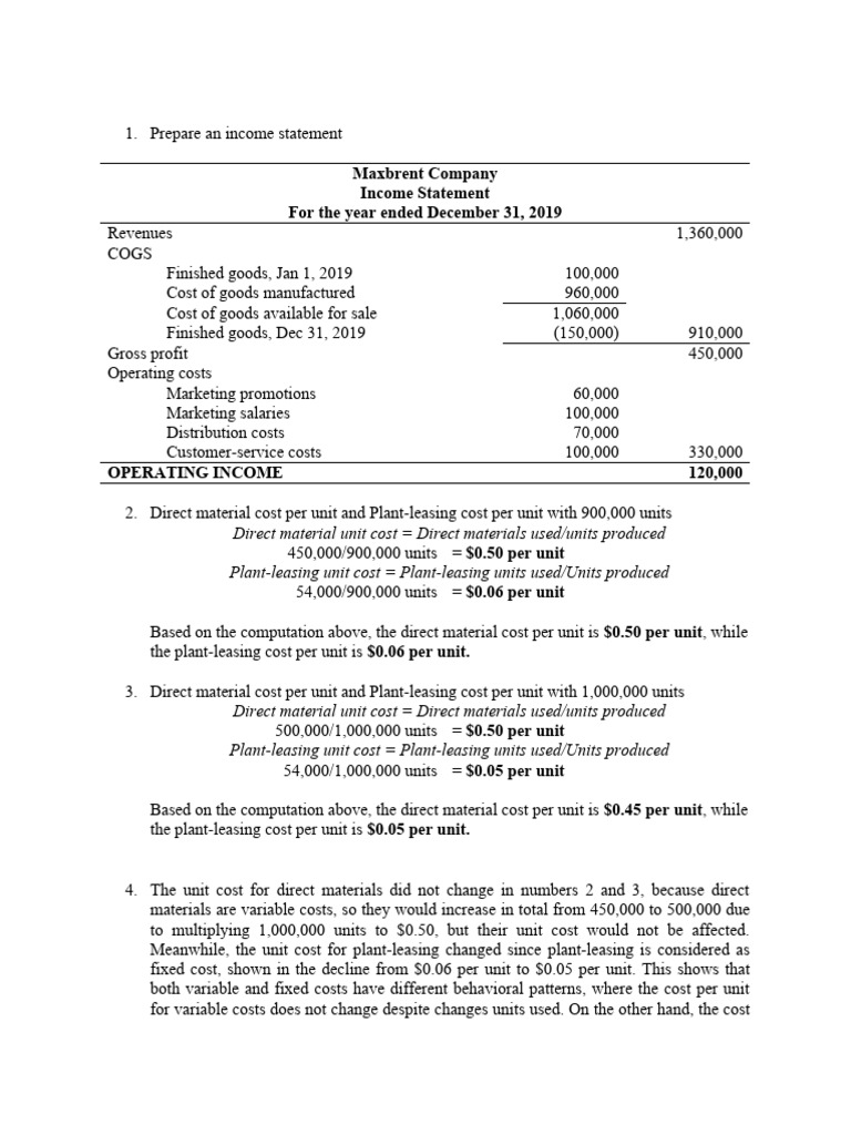 Income Statement and Cost Analysis | PDF | Cost | Income Statement