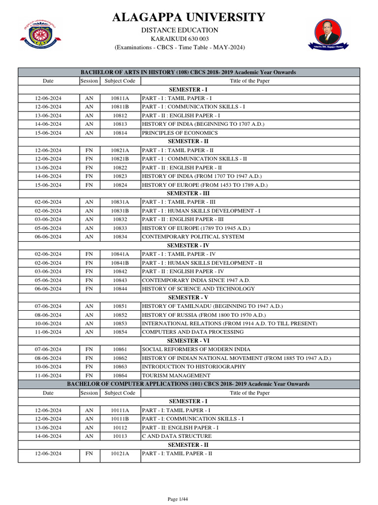 Distance CBCS TimeTable May 2024 | PDF | Computer Programming | Accounting