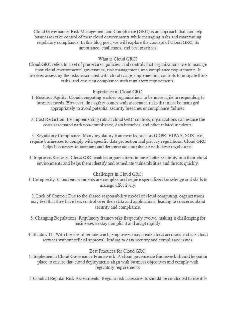 Cloud GRC | Download Free PDF | Regulatory Compliance | Computer Security
