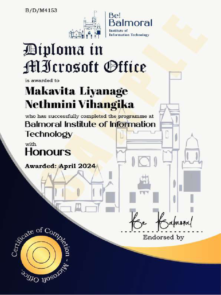 Diploma in Microsoft Office - Sample Certificate & Transcript | PDF