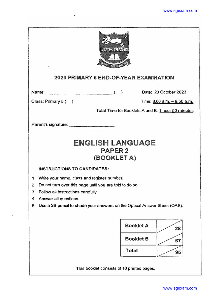 2023P5EnglishEnd Of Year ExamTao Nan PDF