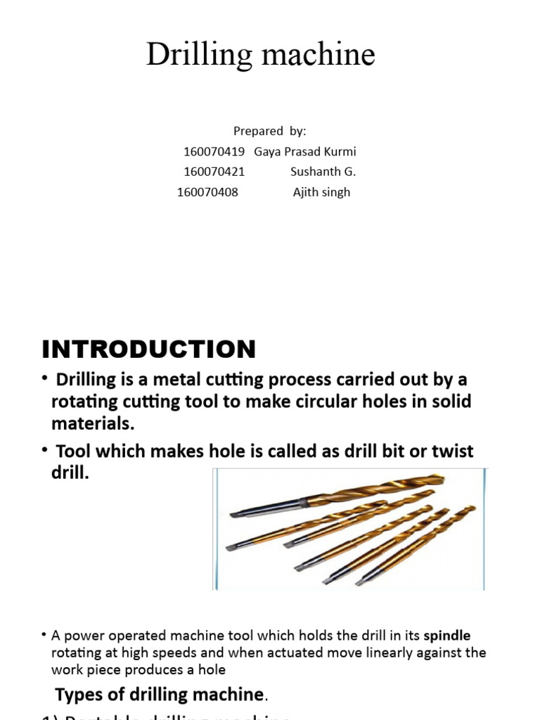 Types and Processes of Drilling Machines | PDF | Technology & Engineering