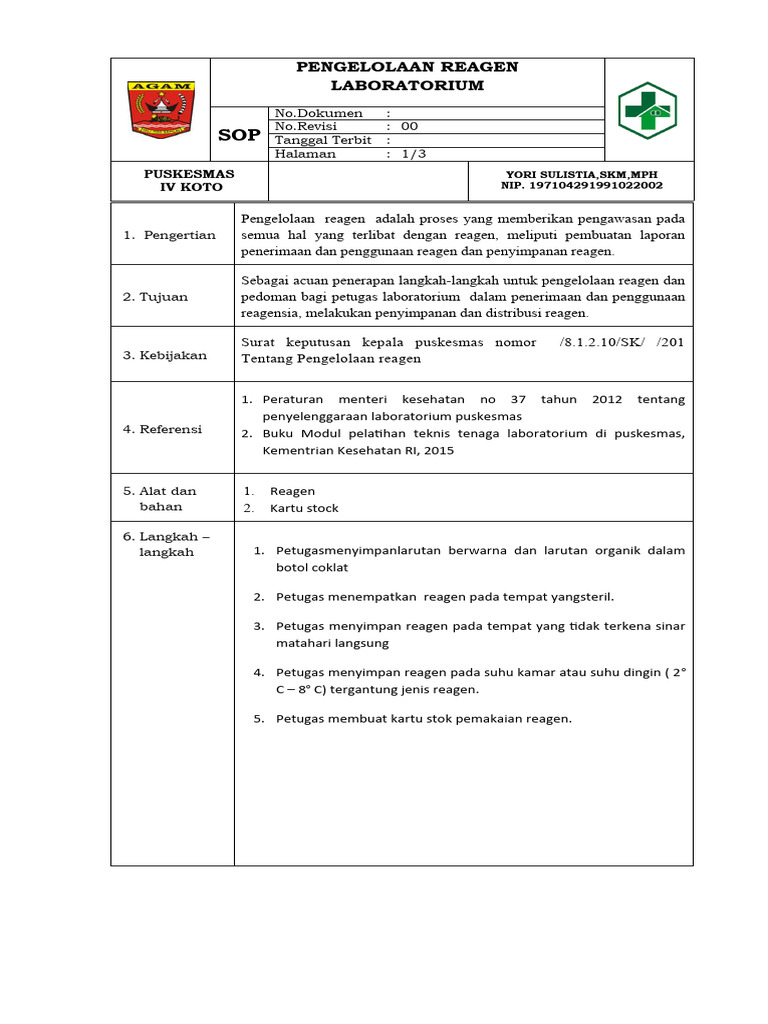 Sop Pengelolaan Reagen Laboratorium | PDF