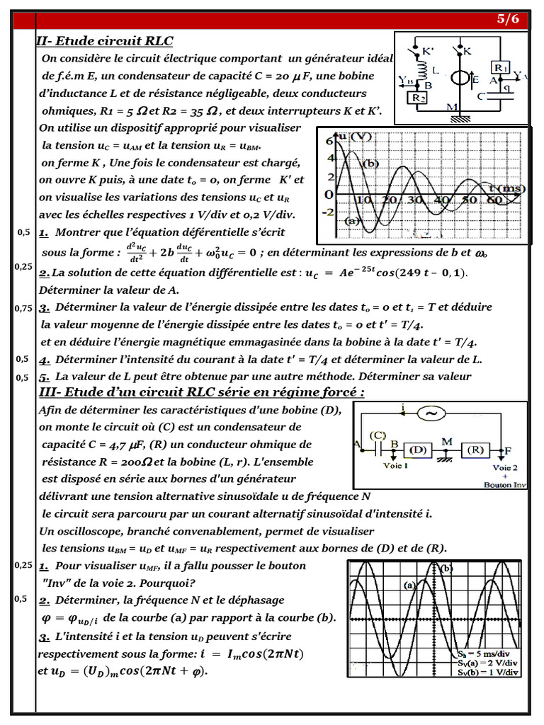 Étude d'un circuit RLC et ses formules | PDF | Inducteur | Condensateur