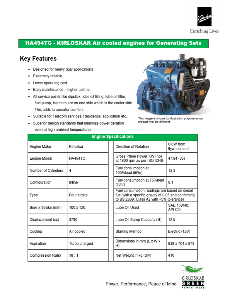 Kirloskar HA494 Engine Specifications | PDF | Diesel Engine | Engines