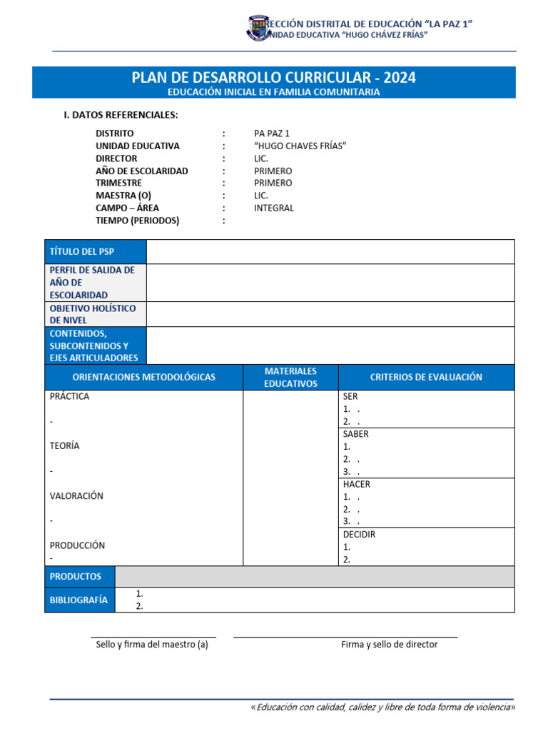 Plan de Desarrollo Curricular Inicial 2024 | PDF
