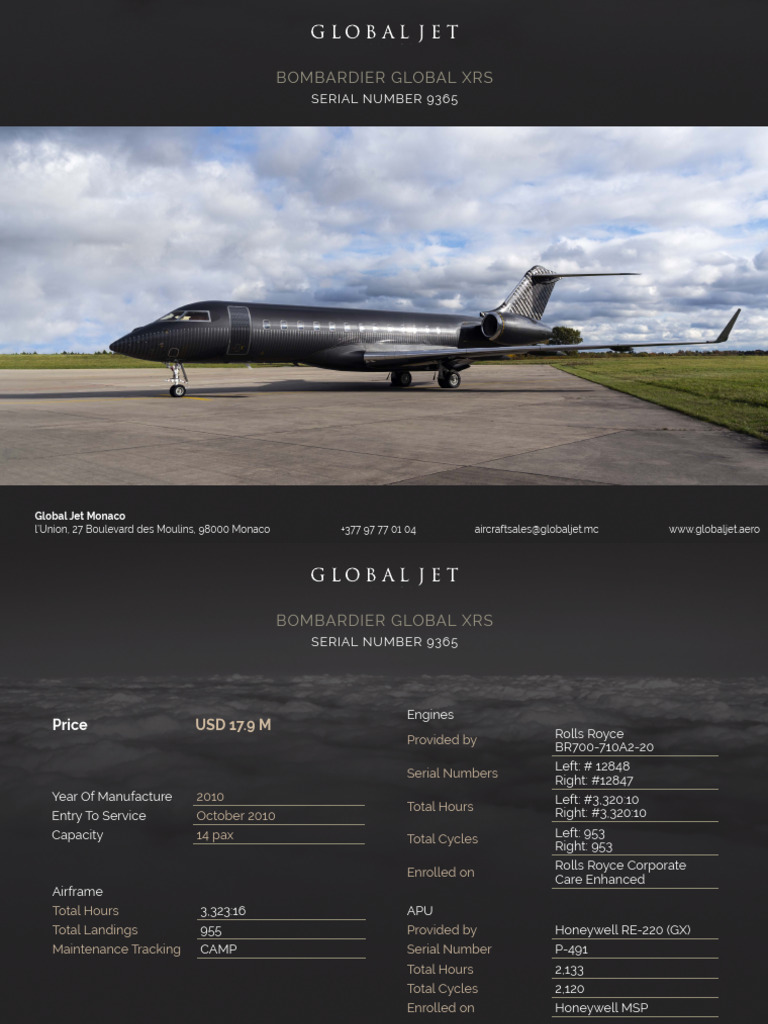 Bombardier Global XRS Specifications | PDF | Aviation | Avionics