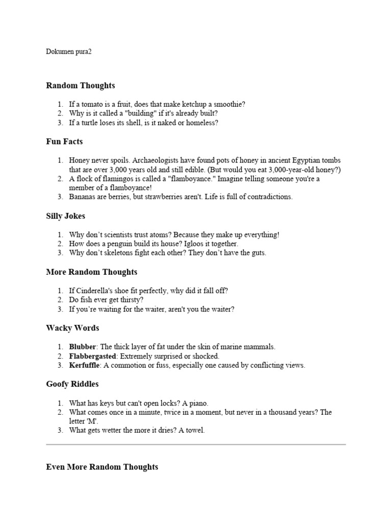 Fun Facts, Jokes, and Random Thoughts | PDF