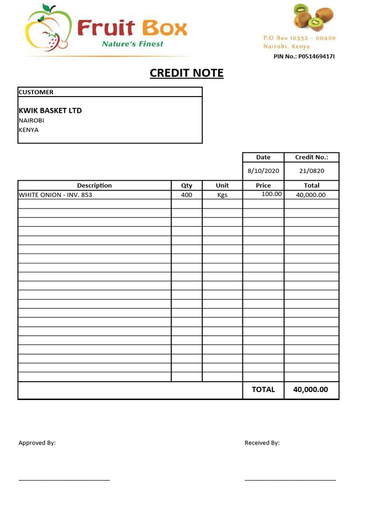 Credit Note - 021 - Kwik Basket | PDF | Finance & Money Management