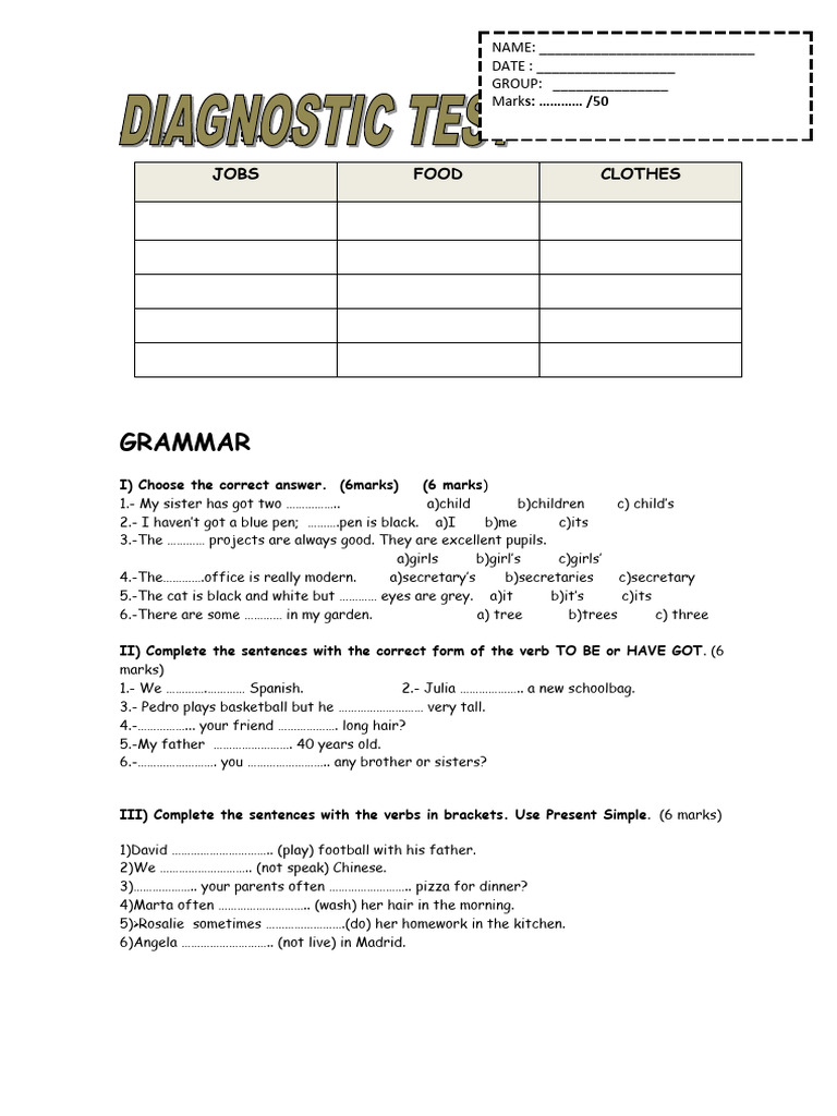 English Grammar and Vocabulary Test | PDF | Language Mechanics ...
