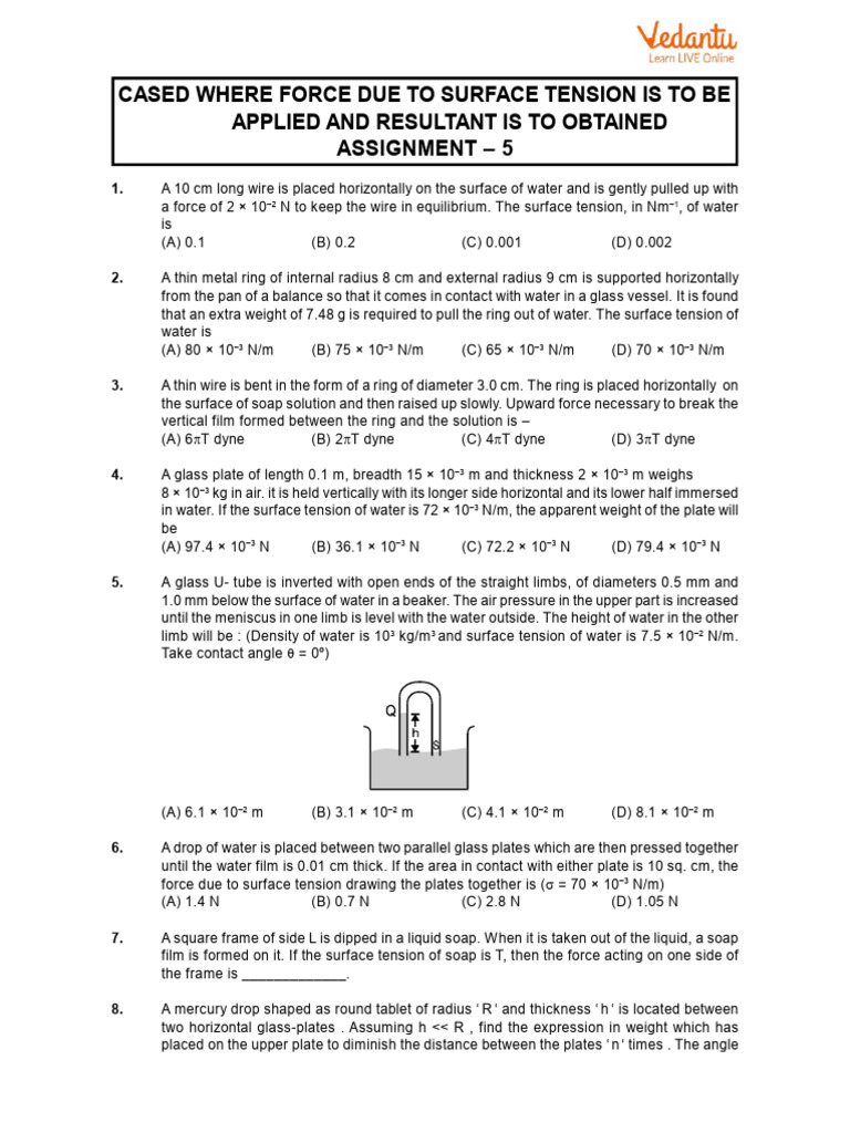 Surface Tension Problems and Solutions | PDF | Surface Tension | Liquids