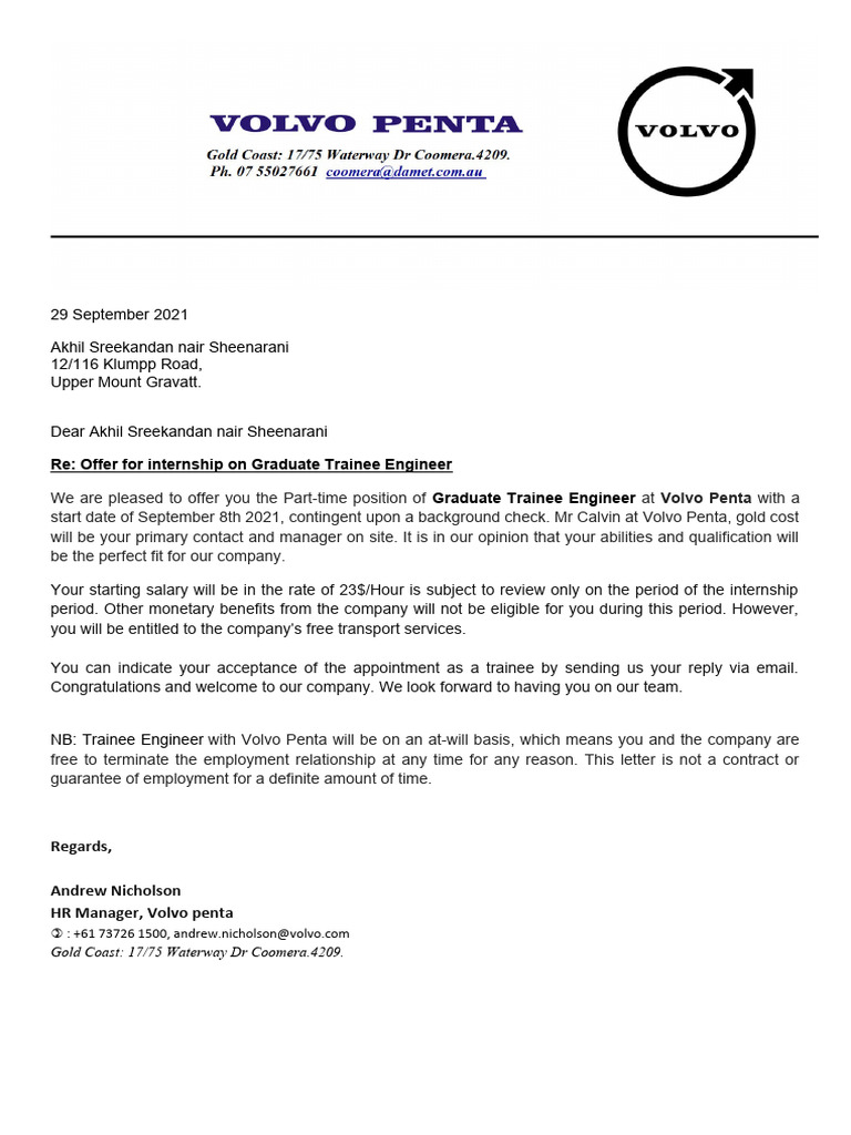 Internship Offer: Graduate Trainee Engineer | PDF