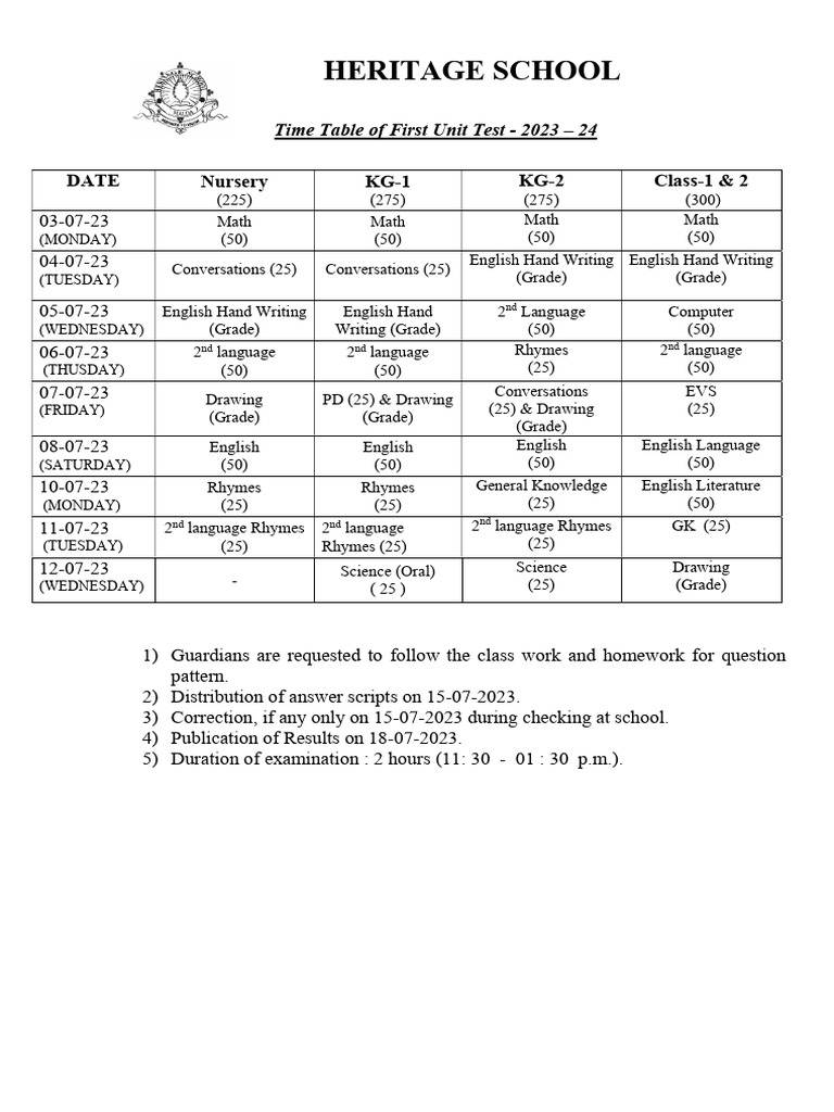 1st Unit Test Routine 2023-24 | PDF | Linguistics
