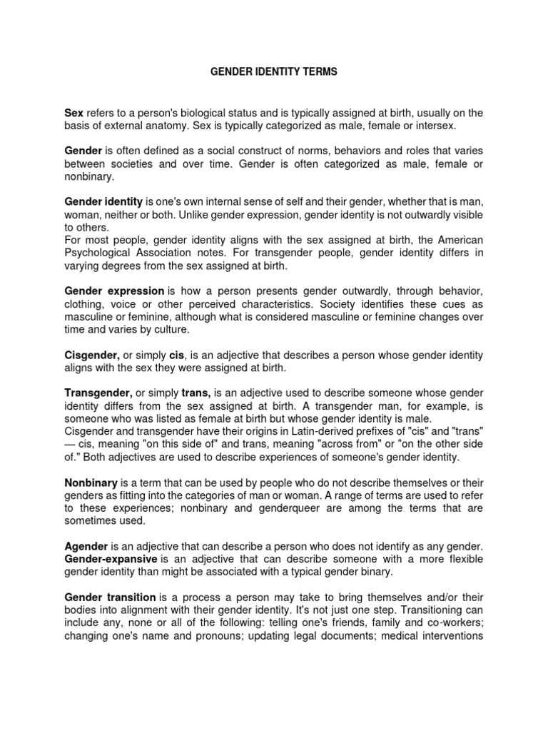 Gender Identity Terms Pdf Gender Gender Studies