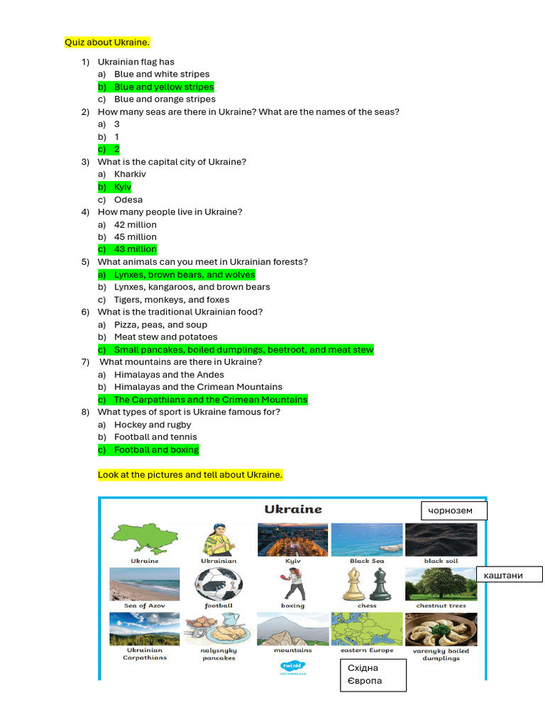 Quiz About Ukraine | PDF | Sports & Recreation | Social Science