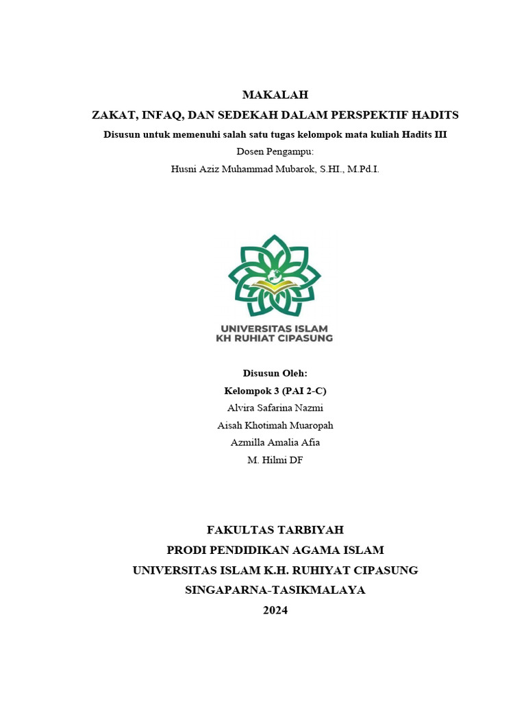 Zakat, Infaq, dan Sedekah dalam Hadits | PDF