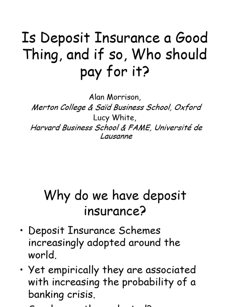 Benefits of Deposit Insurance Explained | PDF | Deposit Insurance | Banks