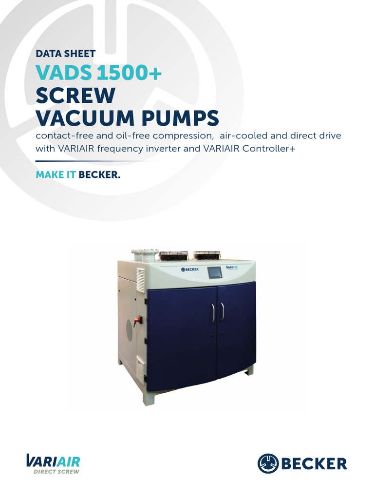 Becker VADS 1500+ Vacuum Pump Data Sheet | PDF | Vacuum | Mechanical ...