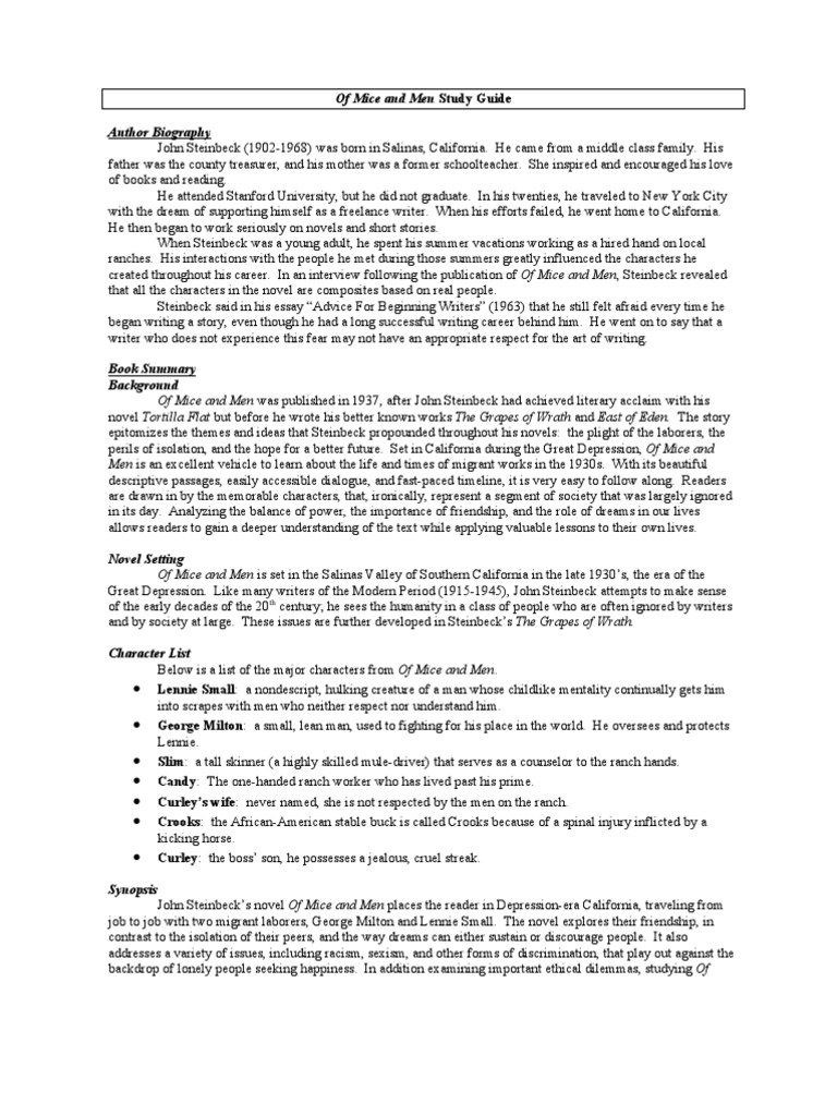 804858Of Mice And Men Study Guide John Steinbeck Narration