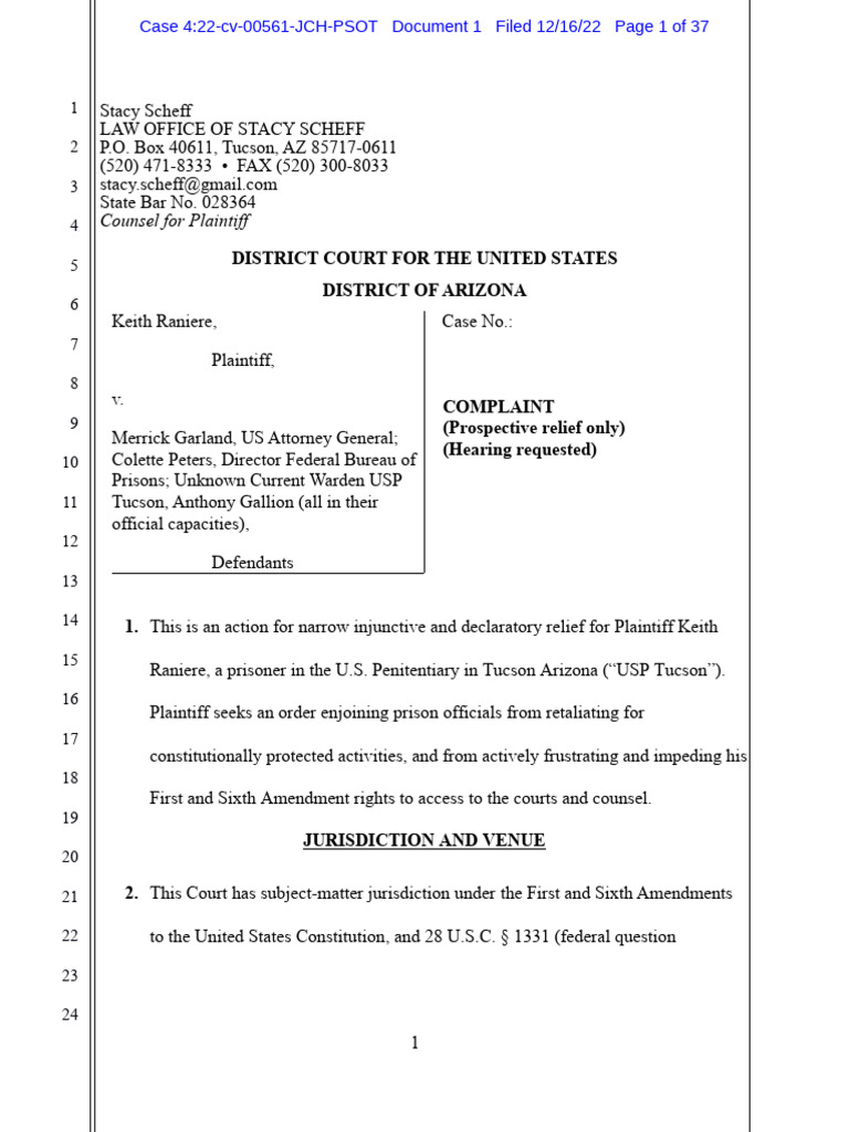 Raniere's Complaint Against Prison Retaliation | PDF | Sixth Amendment ...