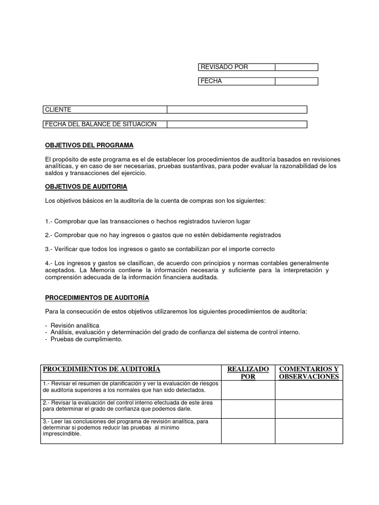 Procedimientos de Auditoría de Compras | PDF | Auditoría | Business