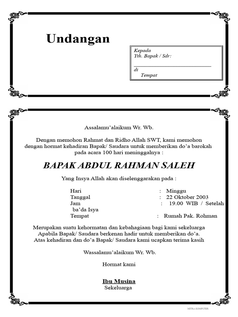 Undangan 40 Hari Pak Rohman | PDF